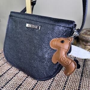 Kestan Bag Tiny Crossbody Leather pebbled Black w PU Pony charm